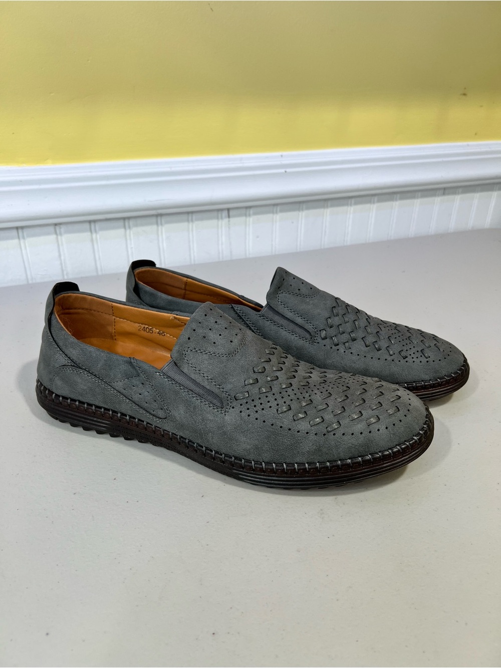 Men's Gray Perforated Slip-On Loafers